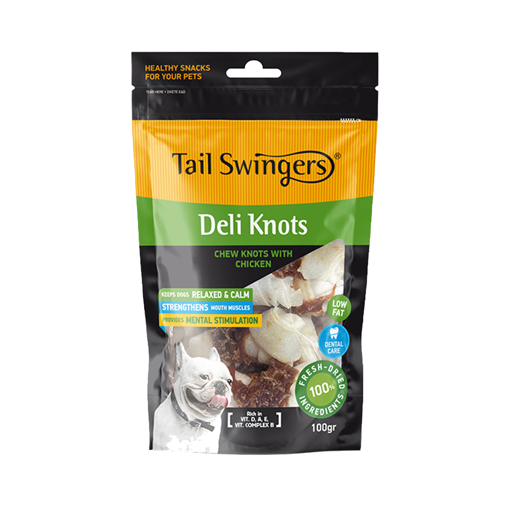 DELI KNOTS- RED RAWHIDE WITH CHICKEN 100 gr — Tailswingers