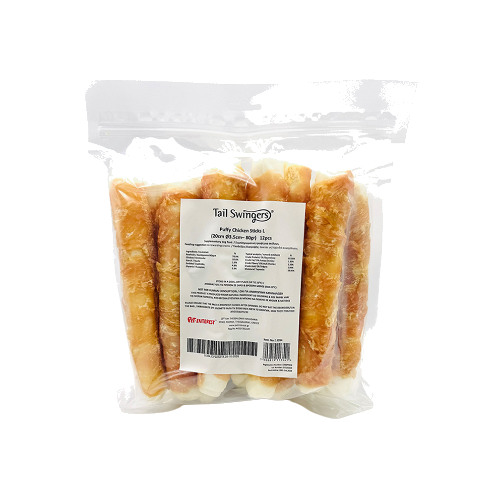 PUFFY CHICKEN STICKS L 20CM Φ3.5-80GR 12 pcs. — Tailswingers
