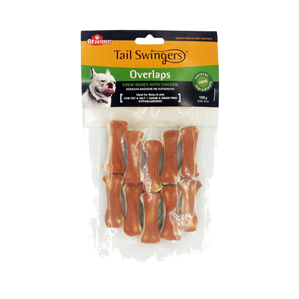OVERLAPS CHEW BONE 5cm with CHICKEN 100gr — Tailswingers